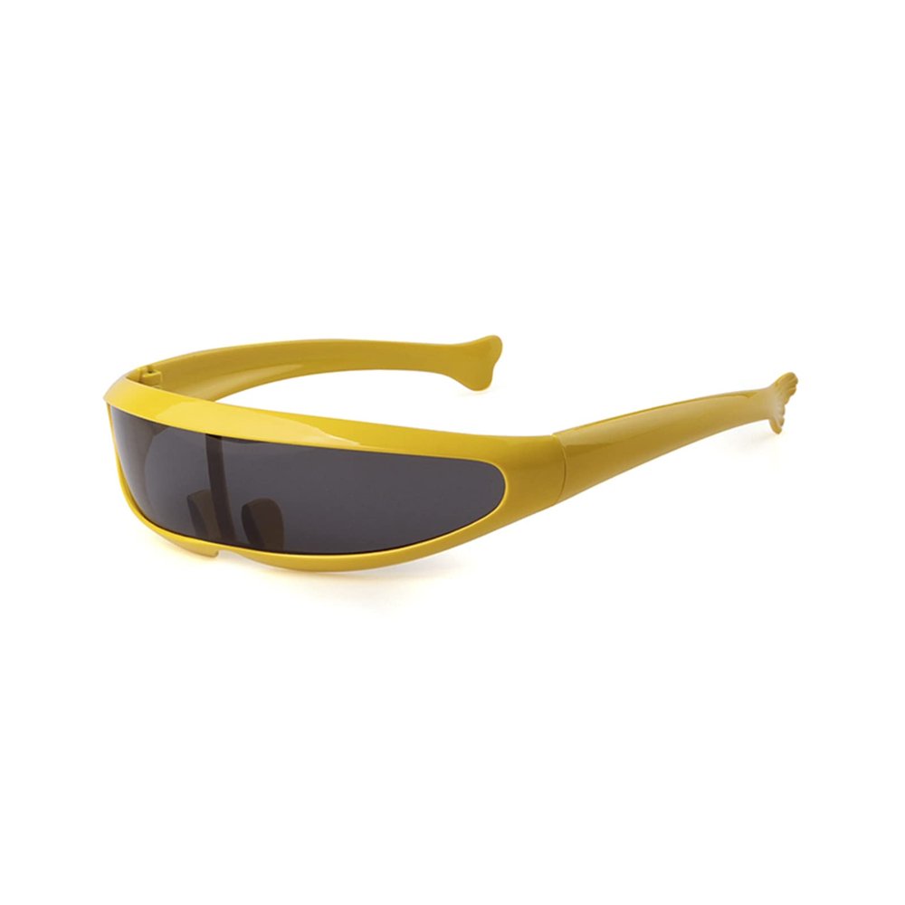 KFPH Futuristic Sunglasses Narrow Robot Space Funny Rave Glasses Personality Cosplay Cyclops Cool Sun Glasses Yellow Frame Grey Lens