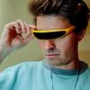 KFPH Futuristic Sunglasses Narrow Robot Space Funny Rave Glasses Personality Cosplay Cyclops Cool Sun Glasses Yellow Frame Grey Lens view 2