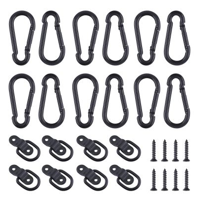 Glarks 48Pcs 1/4" Black Heavy Duty Carabiner Clip Spring Snap Hook with D-Ring Tie Down Anchor 1200 Lbs Capacity Kit for Camping Hiking Swing Boating Loading (Black)