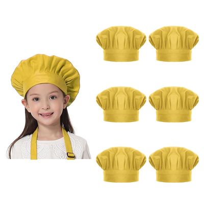 TopTie 6 Pack Chef Hat for Kid & Adult, Cotton Elastic Adjustable Kitchen Cooking Baking Hat-Yellow-S