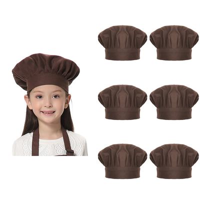 TopTie 6 Pack Chef Hat for Kid & Adult, Cotton Elastic Adjustable Kitchen Cooking Baking Hat-Coffee-M