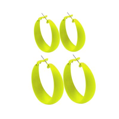 2Pairs Candy Color 4MM and 5MM Women 80s 90s Hoop Earrings Big Chunky Large Retro Neon Earrings for Lady Costume Party Disco Jewelry-yellow