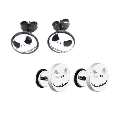 2Pcs Stainless Steel Gothic Skull Face Halloween Earrings Punk Coktail Party Biker Stud Earrings For Women Men