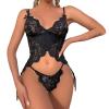 DGHM-JLMY Lady V-Neck Bodysuit Underwear Boudoir Outfits Sexy Corset Chemise With Garter Belt Lace Babydoll Teddy Nightwear (Black,Small) view 1