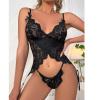 DGHM-JLMY Lady V-Neck Bodysuit Underwear Boudoir Outfits Sexy Corset Chemise With Garter Belt Lace Babydoll Teddy Nightwear (Black,Small) view 2