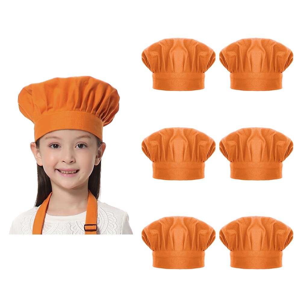 TopTie 6 Pack Chef Hat for Kid & Adult, Cotton Elastic Adjustable Kitchen Cooking Baking Hat-Orange-M