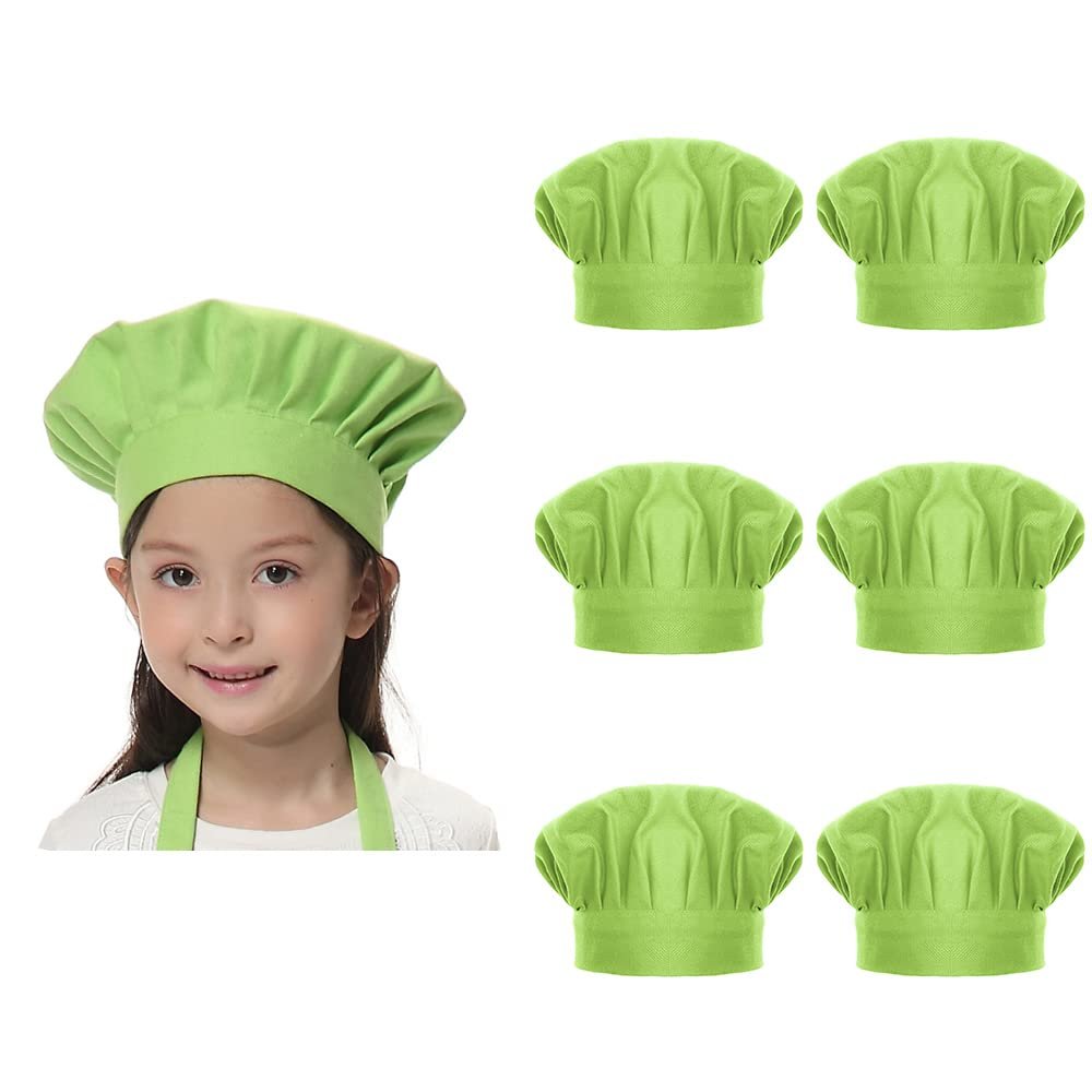 TopTie 6 Pack Chef Hat for Kid & Adult, Cotton Elastic Adjustable Kitchen Cooking Baking Hat-Green-L