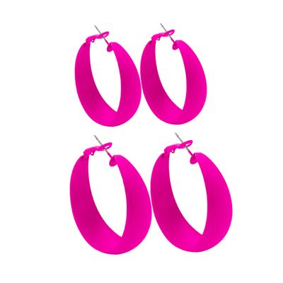 2Pairs Candy Color 4MM and 5MM Women 80s 90s Hoop Earrings Big Chunky Large Retro Neon Earrings for Lady Costume Party Disco Jewelry-rose