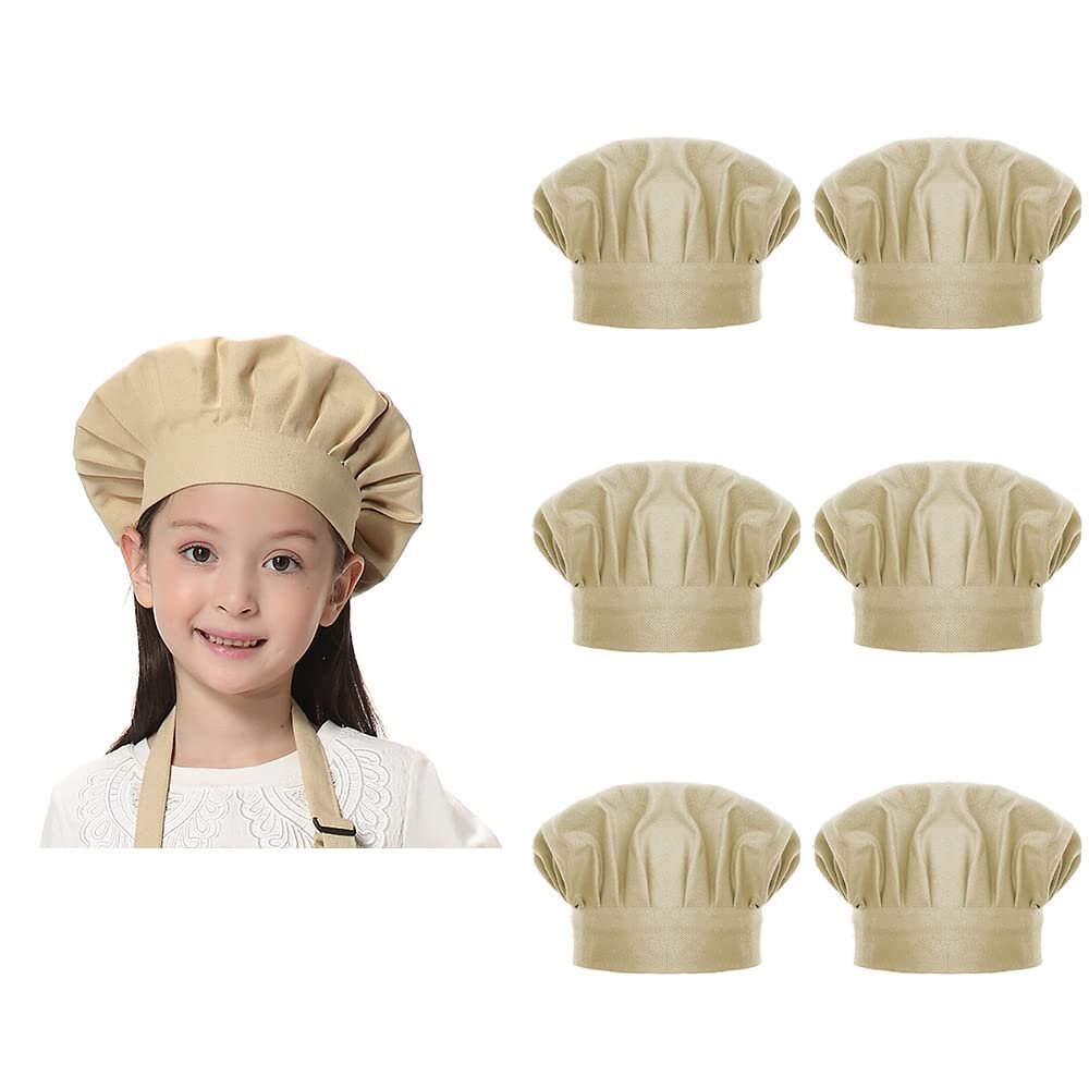 TopTie 6 Pack Chef Hat for Kid & Adult, Cotton Elastic Adjustable Kitchen Cooking Baking Hat-Khaki-L