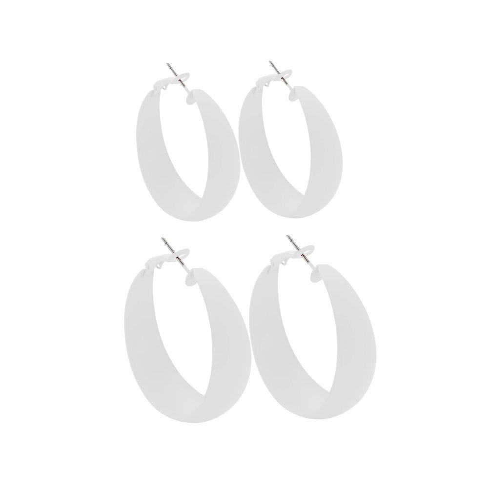 2Pairs Candy Color 4MM and 5MM Women 80s 90s Hoop Earrings Big Chunky Large Retro Neon Earrings for Lady Costume Party Disco Jewelry-white