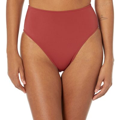 Amazon Essentials Women's High Waist High Leg Bikini Bottom, Brick Red, Large