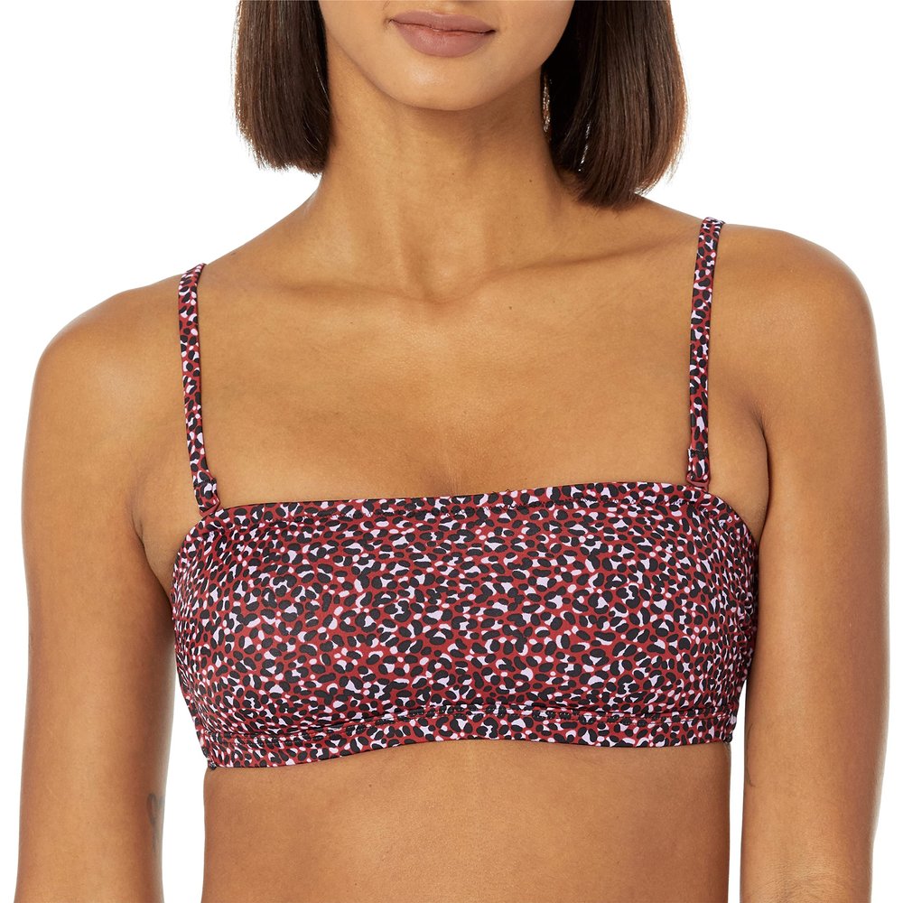 Amazon Essentials Women's Bandeau Swim Top, Brick Red Leopard, X-Small
