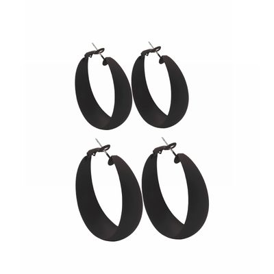 2Pairs Candy Color 4MM and 5MM Women 80s 90s Hoop Earrings Big Chunky Large Retro Neon Earrings for Lady Costume Party Disco Jewelry-black