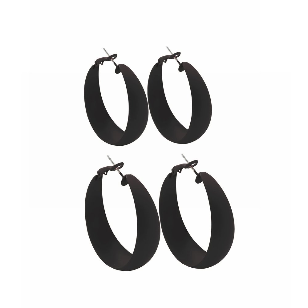 2Pairs Candy Color 4MM and 5MM Women 80s 90s Hoop Earrings Big Chunky Large Retro Neon Earrings for Lady Costume Party Disco Jewelry-black