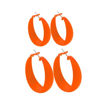 2Pairs Candy Color 4MM and 5MM Women 80s 90s Hoop Earrings Big Chunky Large Retro Neon Earrings for Lady Costume Party Disco Jewelry-orange