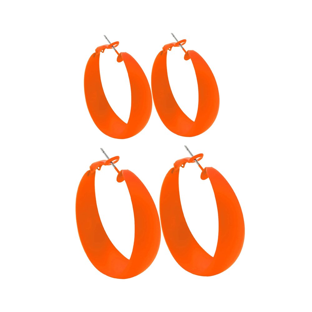 2Pairs Candy Color 4MM and 5MM Women 80s 90s Hoop Earrings Big Chunky Large Retro Neon Earrings for Lady Costume Party Disco Jewelry-orange