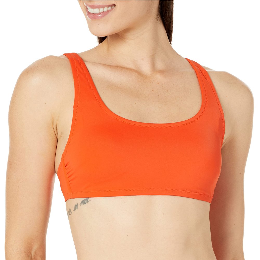 Amazon Essentials Women's Scoop Neck Swim Crop Top, Orange, X-Large