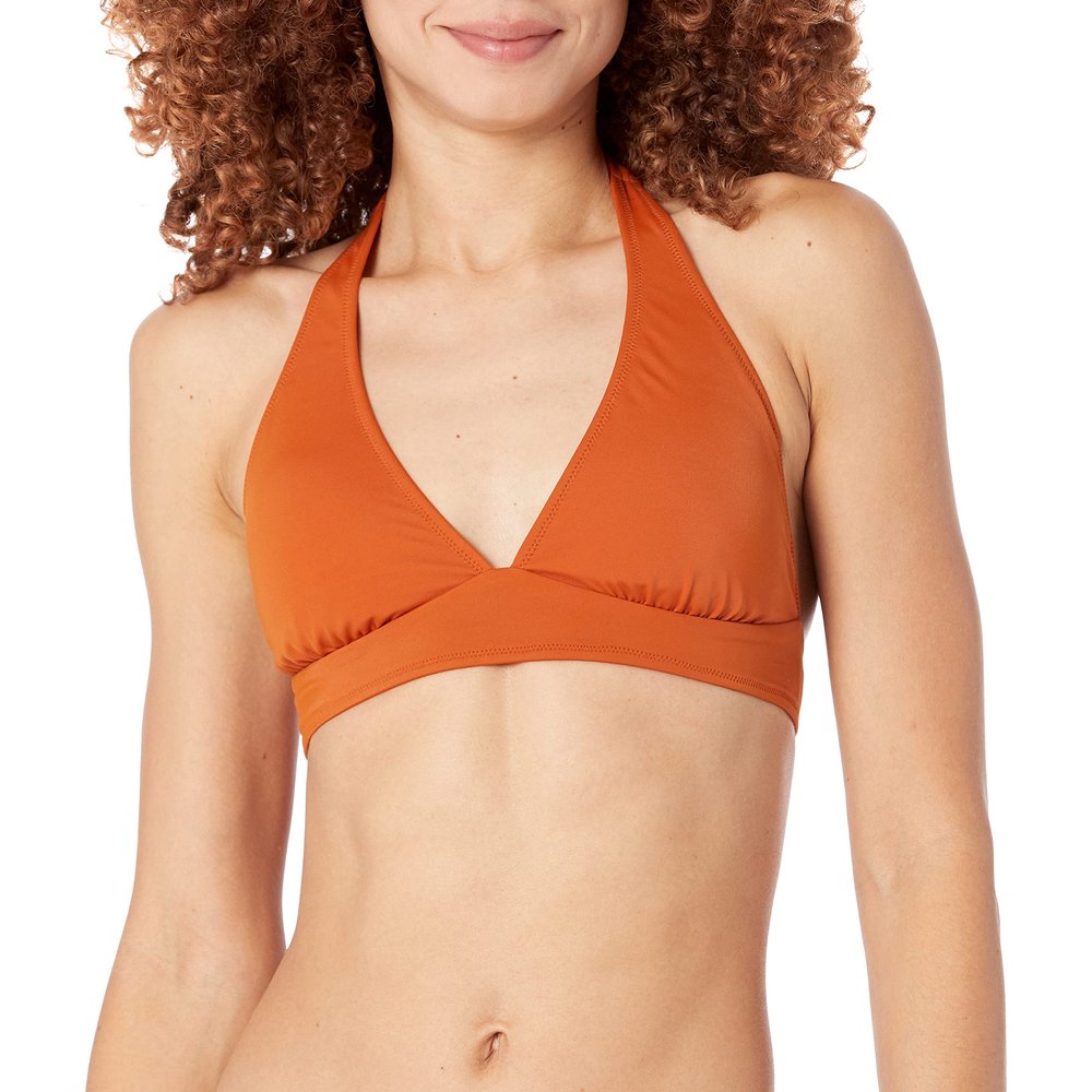 Amazon Essentials Women's Light-Support Tie Halter Bikini Swimsuit Top (Available in Plus Size), Terracotta, Medium