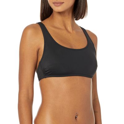 Amazon Essentials Women's Scoop Neck Swim Crop Top, Washed Black, X-Large