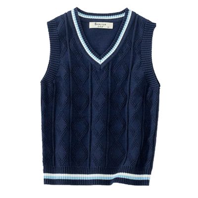 Aislor Boys Girls Sleeveless Knit Sweater V Neck Waistcoat School Uniform Knitted Vest Knitwear Jumpers Top for Kids Dark Navy 3-4 Years