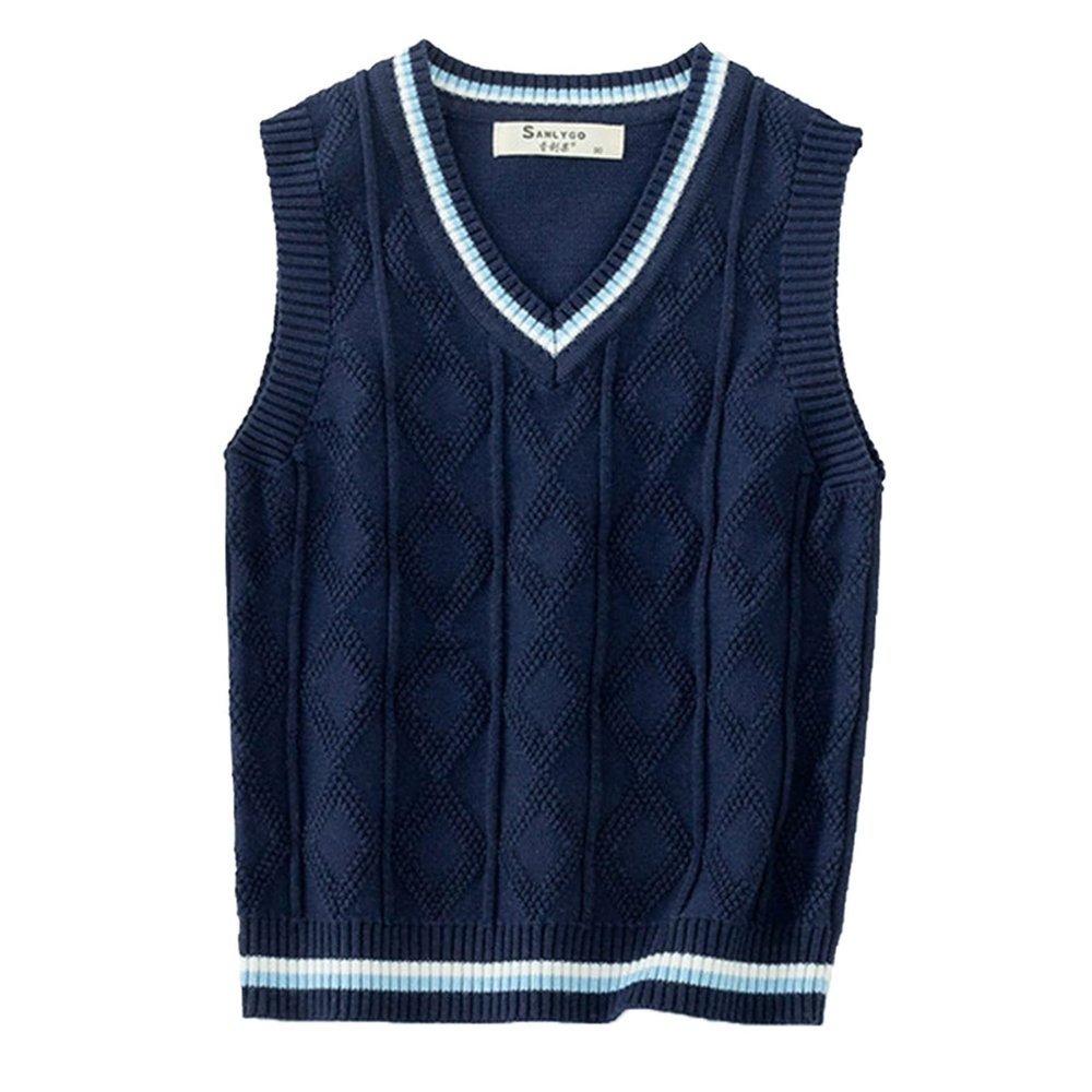 Aislor Boys Girls Sleeveless Knit Sweater V Neck Waistcoat School Uniform Knitted Vest Knitwear Jumpers Top for Kids Dark Navy 3-4 Years