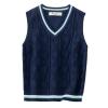 Aislor Boys Girls Sleeveless Knit Sweater V Neck Waistcoat School Uniform Knitted Vest Knitwear Jumpers Top for Kids Dark Navy 3-4 Years view 1