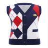 Freebily Kids Boys V Neck Plaid Knitted Cardigan Vest Sleeveless Uniform Button Down Waistcoat Casual Tops Navy Blue 11-12 Years view 3