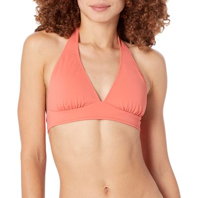Amazon Essentials Women's Light-Support Padded Tie Halter Bikini Swimsuit Top (Available in Plus Size), Coral Pink, X-Large