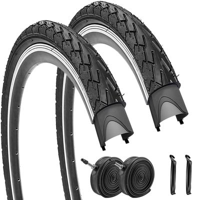 2 Pack Black Wall 700x35c Bike Tires with 2 Inner Tubes and 2 Levers,Road Bicycle Tires for City Commuter Urban Roads Trails Pavement Surface