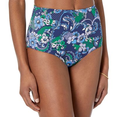 Amazon Essentials Women's High Waist Swim Bottom (Available in Plus Size), Deep Blue Paisley, X-Small