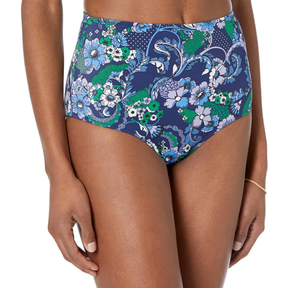 Amazon Essentials Women's High Waist Swim Bottom (Available in Plus Size), Deep Blue Paisley, X-Small