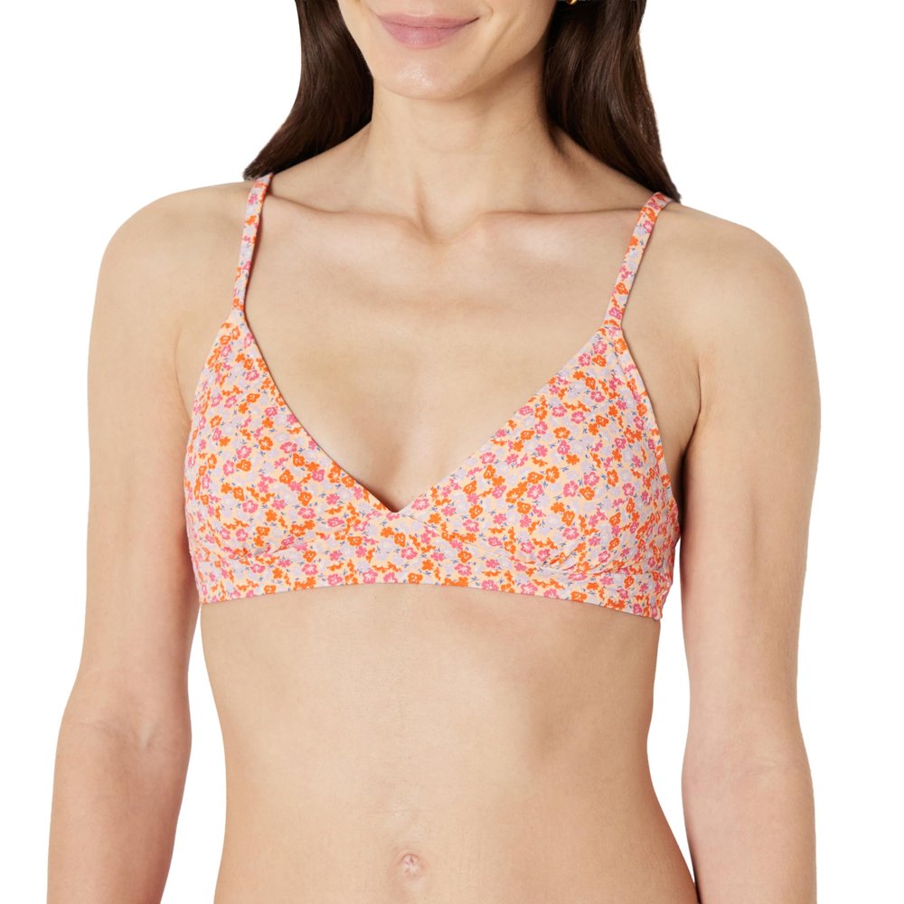Amazon Essentials Women's Light-Support Classic Bikini Swimsuit Top, Pale Peach Micro Floral, X-Large