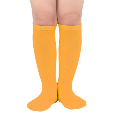 Durio Toddler Orange Knee High Socks for Girls Boys Cotton Kids Halloween Socks Sports Kids Soccer Socks Striped Youth Football Socks Pure Orange One Size
