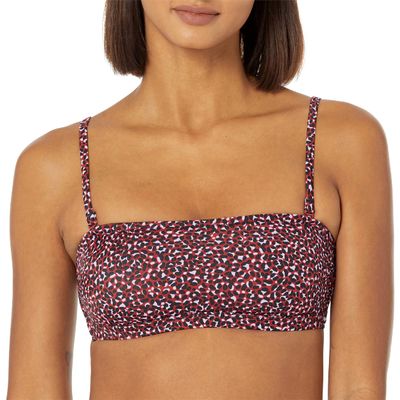 Amazon Essentials Women's Bandeau Swim Top, Brick Red Leopard, X-Large