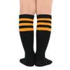 Durio Toddler Knee High Socks for Girls Boys Cotton Kids Halloween Socks Sports Kids Soccer Socks Striped Youth Football Socks Black with Orange Stripes One Size view 3