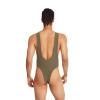 ABAFIP Men's Sleeveless High Cut Thong Leotard Bodysuit One Piece Backless Deep U Neck Solid Color Singlet Undershirt Activewear Tanks Army Green Large view 3