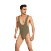 ABAFIP Men's Sleeveless High Cut Thong Leotard Bodysuit One Piece Backless Deep U Neck Solid Color Singlet Undershirt Activewear Tanks Army Green Large view 4