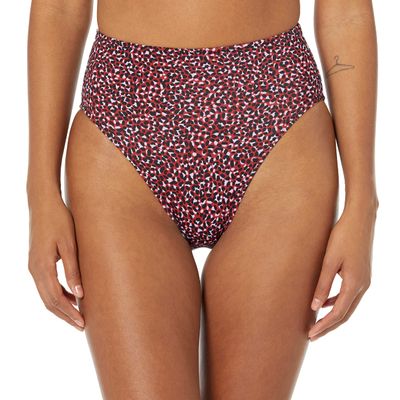 Amazon Essentials Women's High Waist High Leg Bikini Bottom, Brick Red Leopard, X-Small