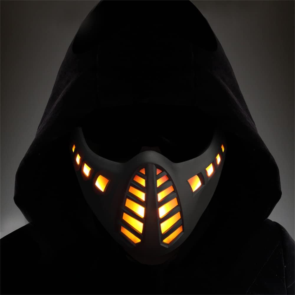 BIEKTEK Cyberpunk LED Lighted Half Face Tactical Mask for Festive Cosplay, Halloween Costume, Makeup Party, Carnival