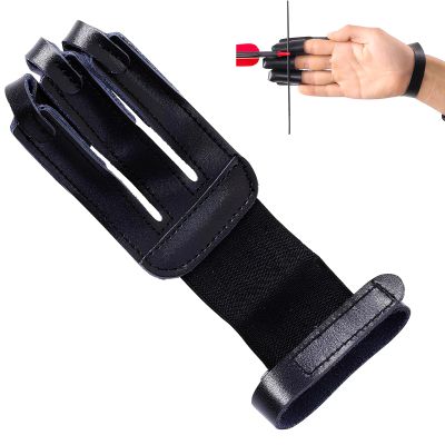 FENJANER Archery Glove 3 Finger Guard Leather Finger Tab for Adult Youth Beginner (Black)