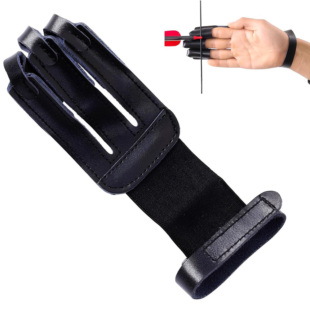 FENJANER Archery Glove 3 Finger Guard Leather Finger Tab for Adult Youth Beginner (Black)
