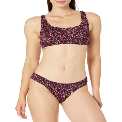 Amazon Essentials Women's Scoop Neck Swim Crop Top, Brick Red Leopard, X-Small