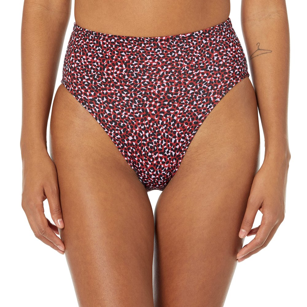 Amazon Essentials Women's High Waist High Leg Bikini Bottom, Brick Red Leopard, Small