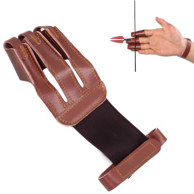 FENJANER Archery Glove 3 Finger Guard Leather Finger Tab for Adult Youth Beginner (Brown)