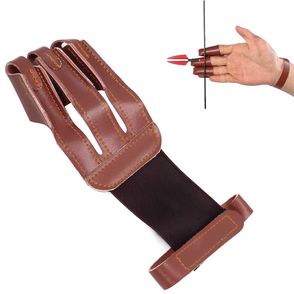 FENJANER Archery Glove 3 Finger Guard Leather Finger Tab for Adult Youth Beginner (Brown)