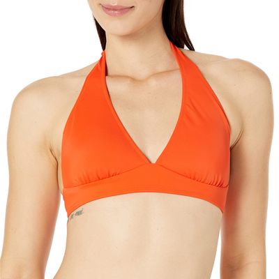 Amazon Essentials Women's Light-Support Padded Tie Halter Bikini Swimsuit Top (Available in Plus Size), Orange, XX-Large