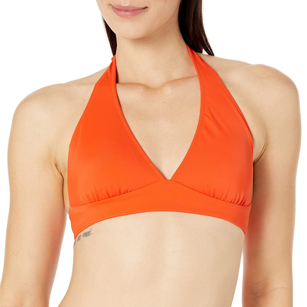 Amazon Essentials Women's Light-Support Padded Tie Halter Bikini Swimsuit Top (Available in Plus Size), Orange, XX-Large