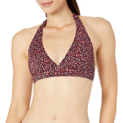 Amazon Essentials Women's Light-Support Tie Halter Bikini Swimsuit Top (Available in Plus Size), Brick Red Leopard, Medium