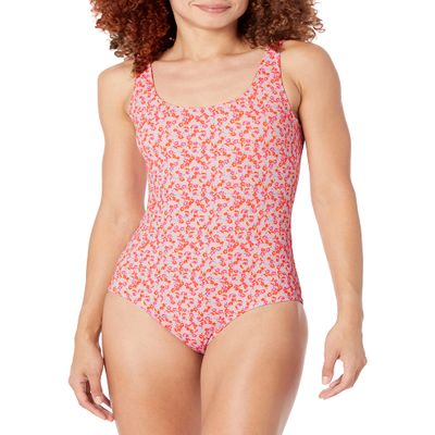 Amazon Essentials Women's One-Piece Coverage Swimsuit (Available in Plus Size), Pale Peach Micro Floral, 5X