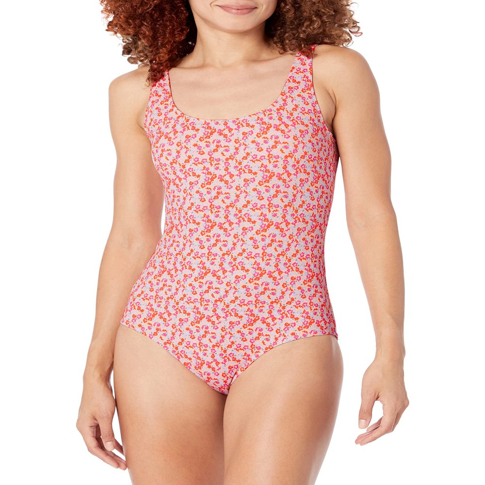 Amazon Essentials Women's One-Piece Coverage Swimsuit (Available in Plus Size), Pale Peach Micro Floral, 5X